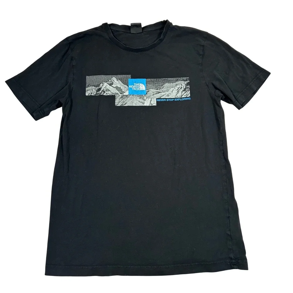 The‎ North Face Mens Black Mountain Graphic T Shirt Outdoors Size S *Flaws